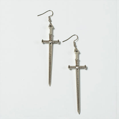 Punk Sword Hook Silver Earrings