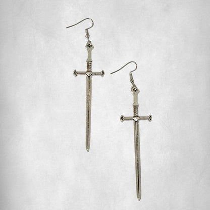 Punk Sword Hook Silver Earrings