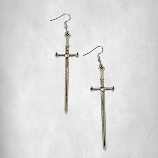 Punk Sword Hook Silver Earrings