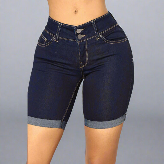 Bermudas de mezclilla oscura para mujer
