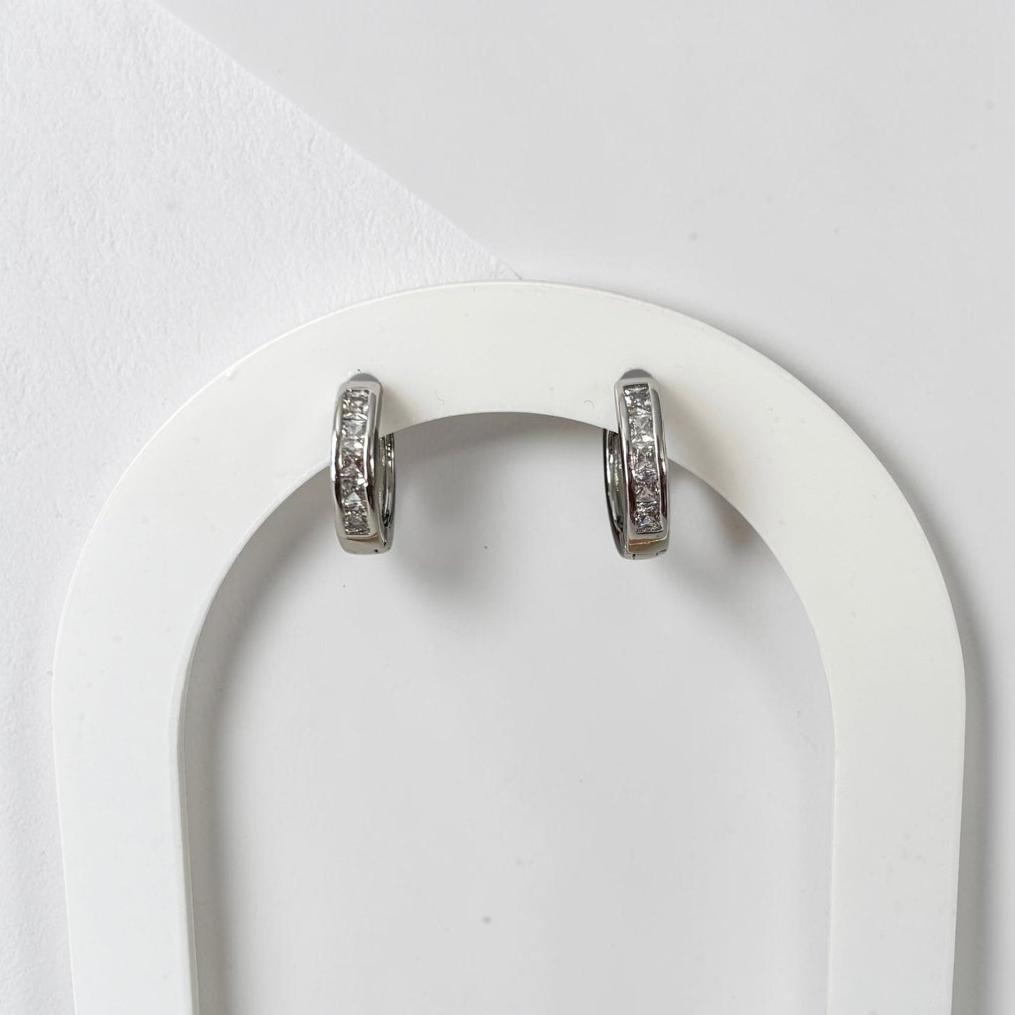Small Silver Zircon Hoop Earrings