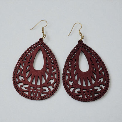 Wood Hollow Out Drop Earrings