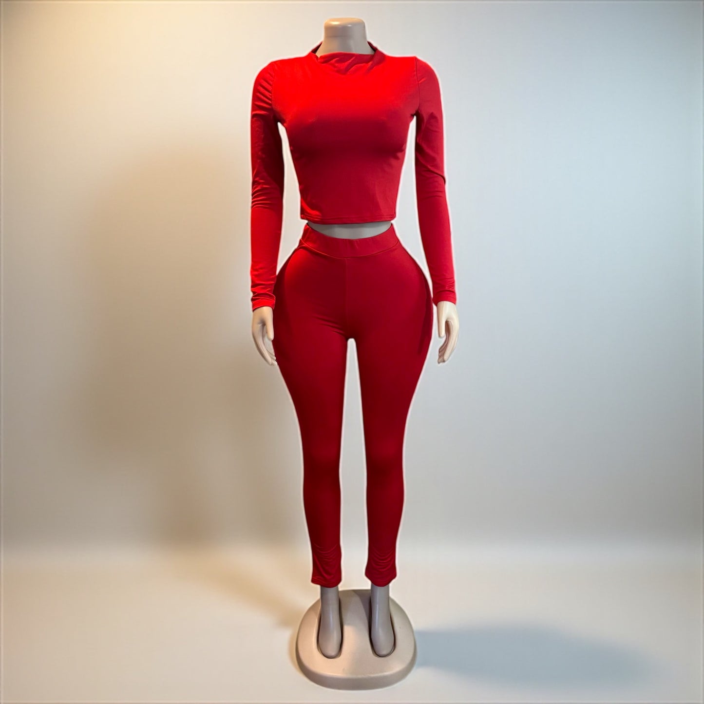 2 Piece Top and Long Pant Red Set