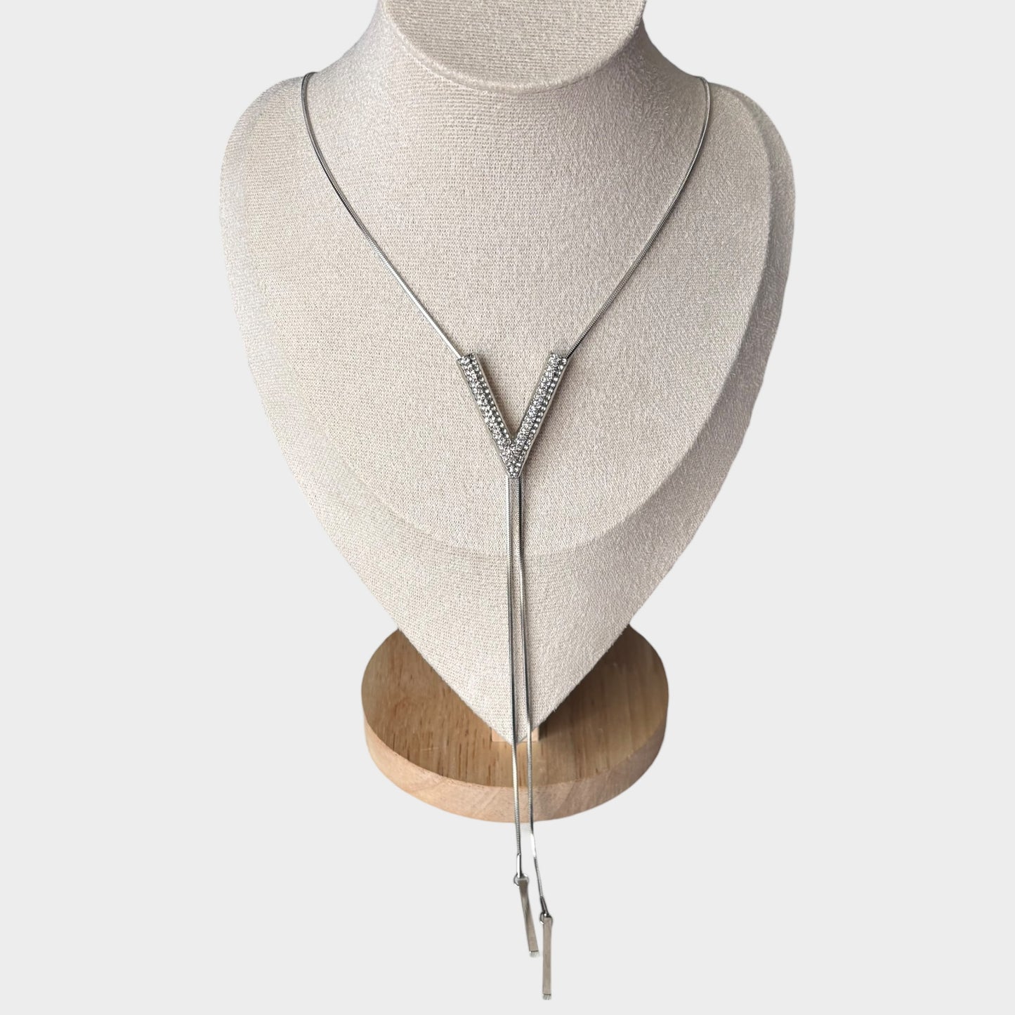 V Shape Silver Long Necklace