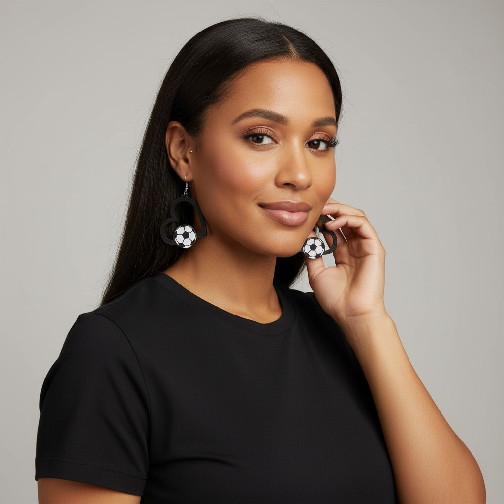 Heart Soccer Wood Earring