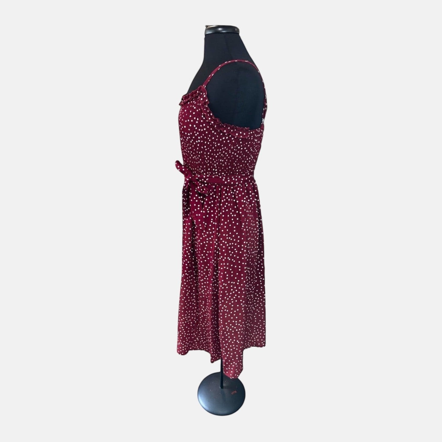 Polkadot Burgundy Ruffled Neckline Sundress