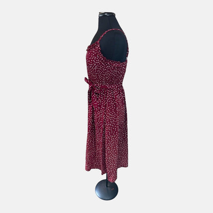 Polkadot Burgundy Ruffled Neckline Sundress