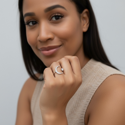 Moon Star Dazzling Open Finger Ring