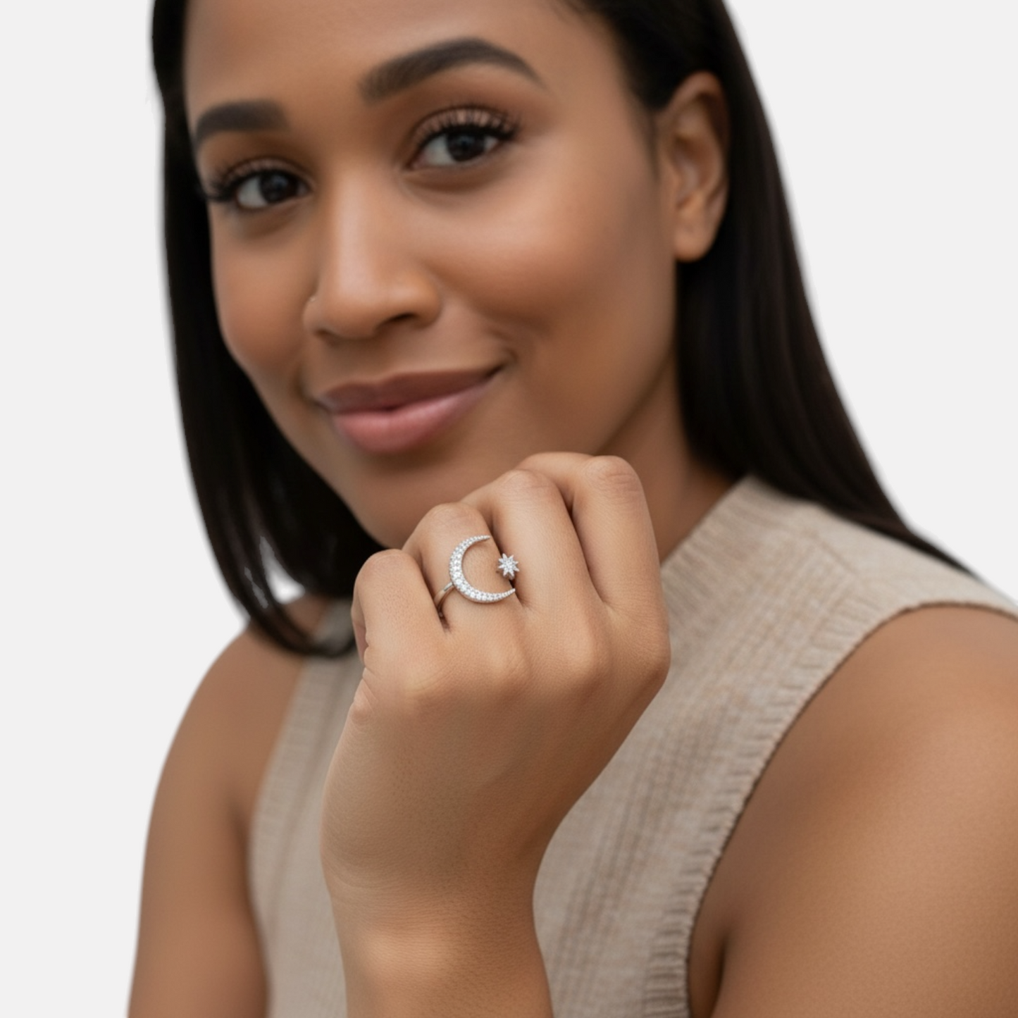 Moon Star Silver Adjustable Ring