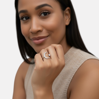 Moon Star Silver Adjustable Ring