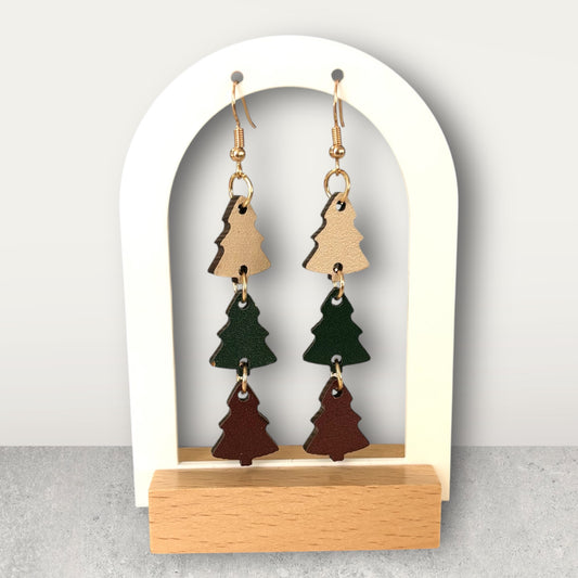 Christmas Tree Wood Drop Earrings