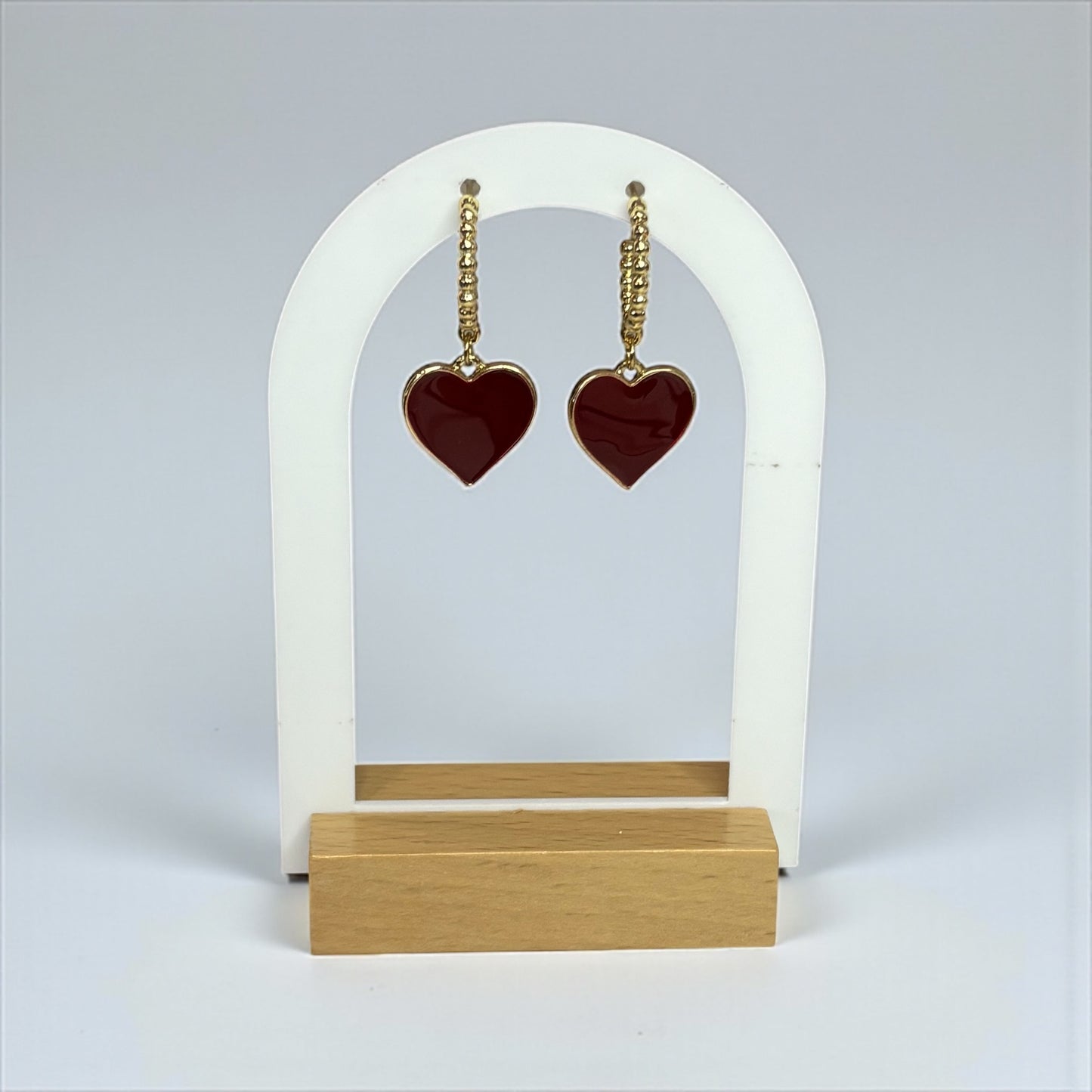 Chic Gold & Burgundy Heart Hoop Earrings