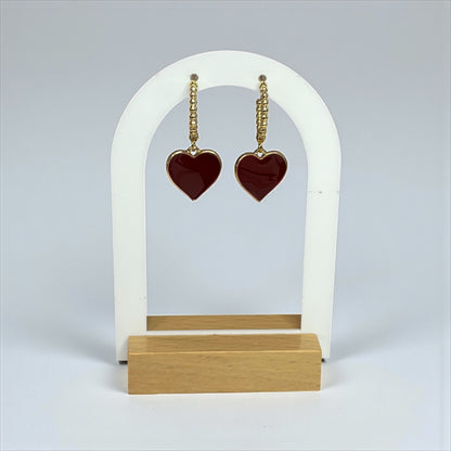 Chic Gold & Burgundy Heart Hoop Earrings