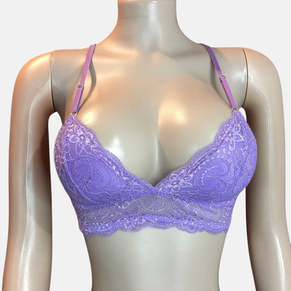 Bralette morado sin aros con encaje floral para mujer