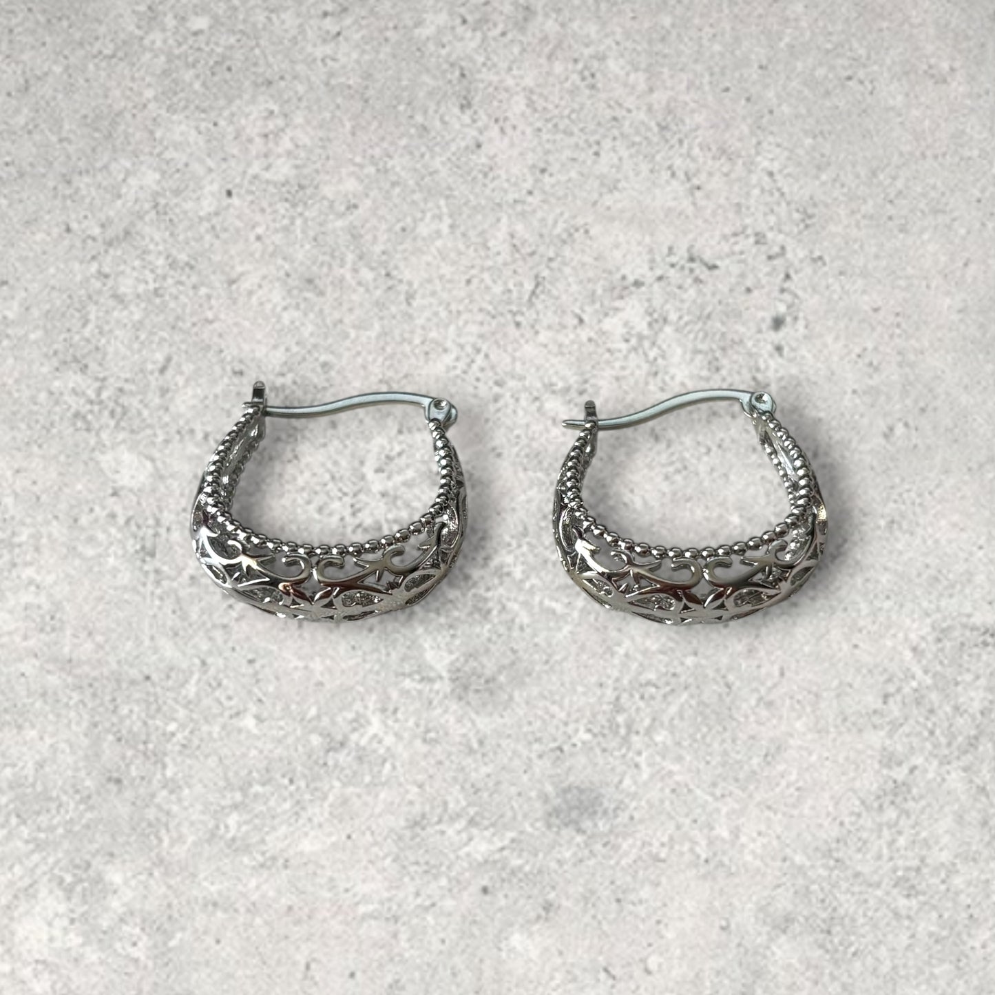 Hollow Silver Hoop Earring