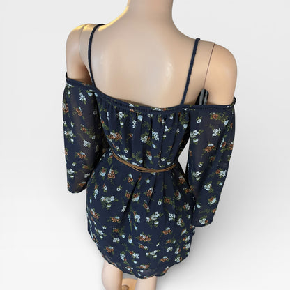 Elegant Navy Blue Floral Short Dress