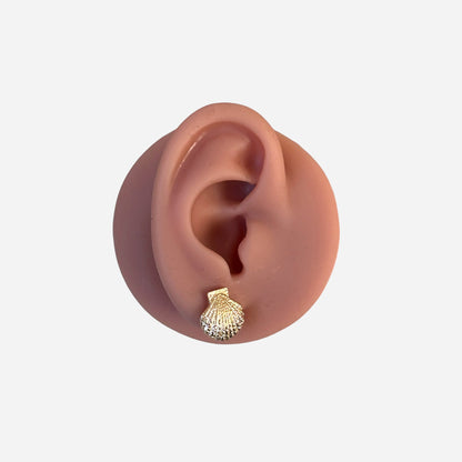 Dainty Gold Scallop Shell Stud Earrings