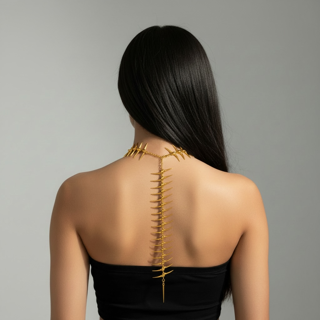 Gold Adjustable Punk Skeleton Choker with Back Chain
