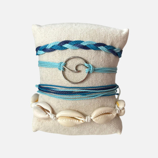 Conjunto de pulseras de cuerda de conchas multicapa estilo bohemio