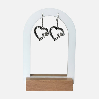 Heart Black Spinel Flower Drop Earrings