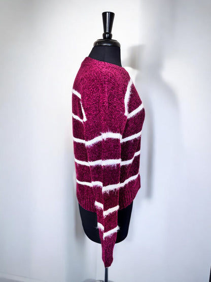Striped Burgundy Long Sleeve Knit Sweater
