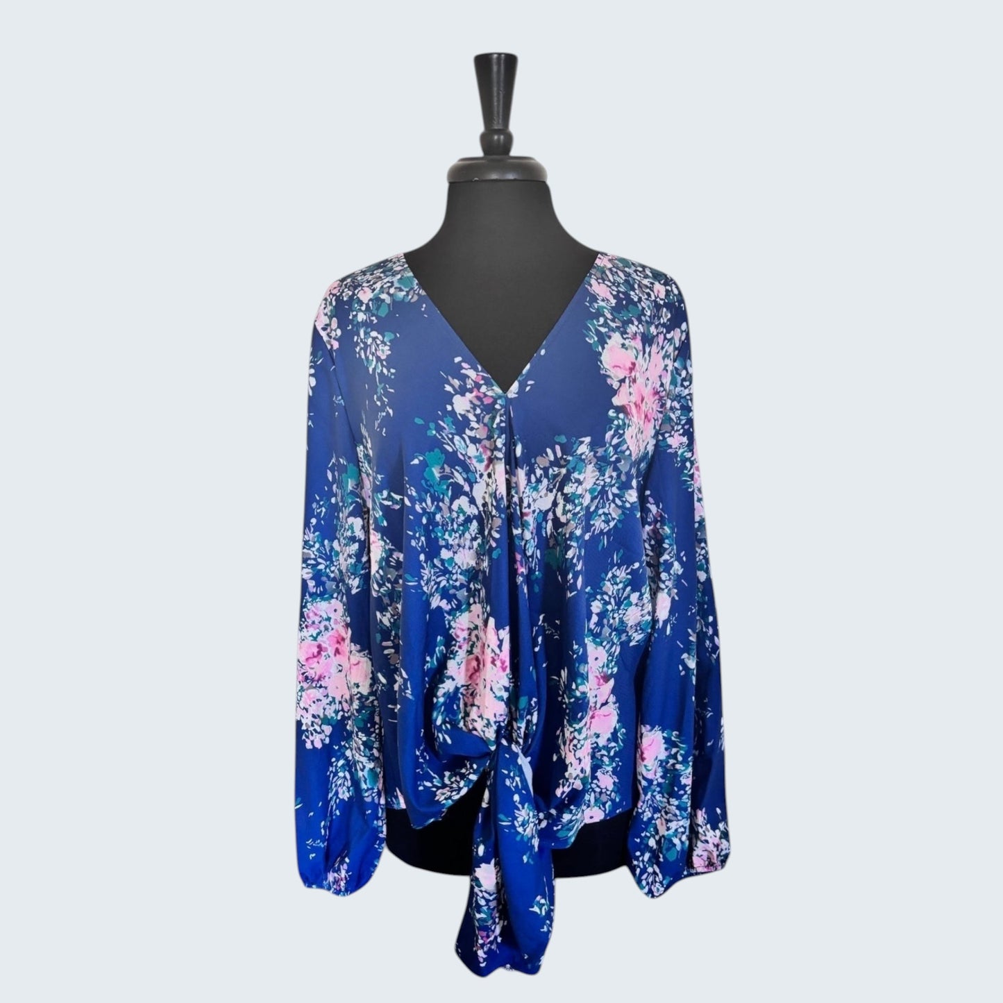 Casual V Neck Tie Front Floral Blouse