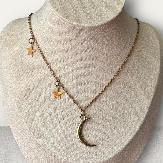 Collar con colgante de luna y estrella para mujer