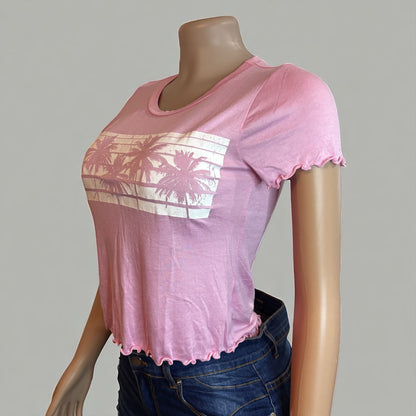 Women Pink Palm Tree Top