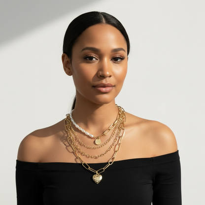 Gold Layered Pearl Heart Locket Necklace