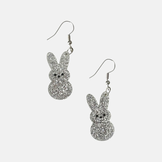 Silver Glitter Bunny Acrylic Earrings