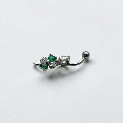 Emerald Clover Dangle Belly Ring