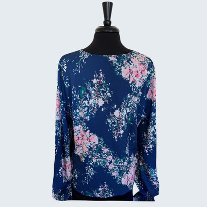 Casual V Neck Tie Front Floral Blouse