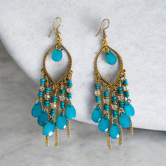 Bohemian Antique Gold Water Drop Tassel Earrings