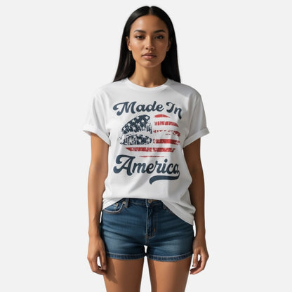 Camiseta con estampado de labios y cuello redondo hecha en Estados Unidos