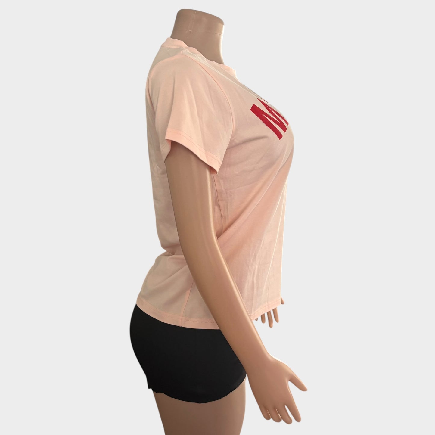 Camiseta con estampado de letras rosa suave para mujer