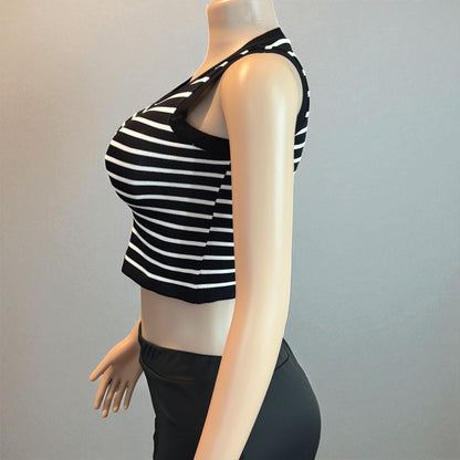 Striped Sleeveless Knitted Base Shirt