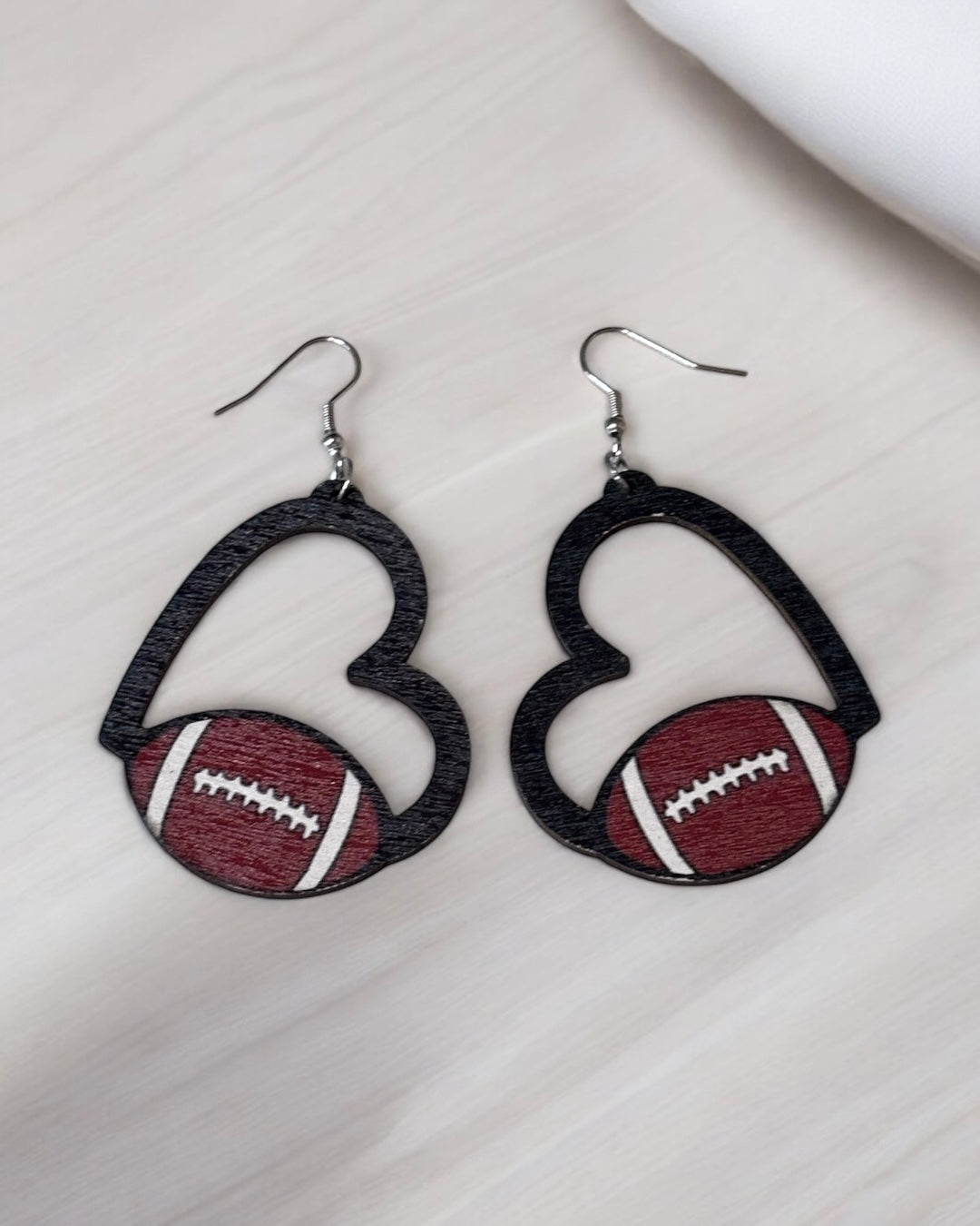 Heart Football Wood Earring