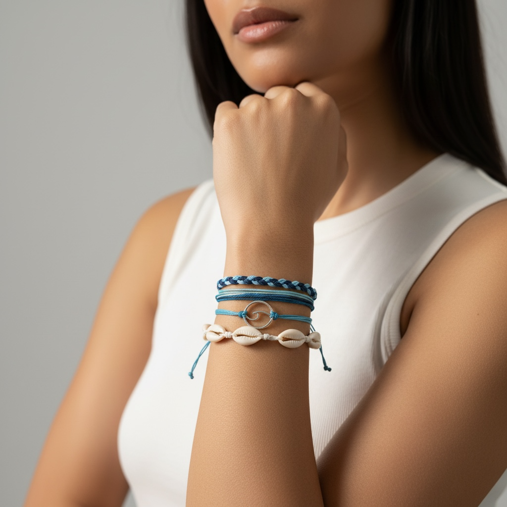 Conjunto de pulseras de cuerda de conchas multicapa estilo bohemio