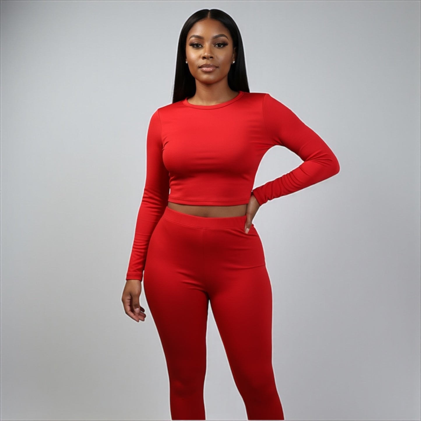 2 Piece Top and Long Pant Red Set