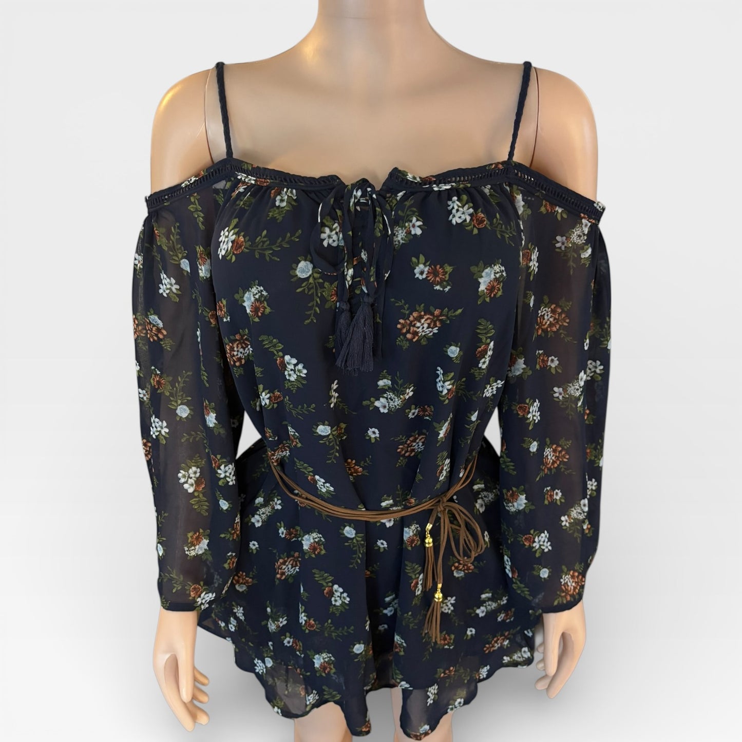Elegant Navy Blue Floral Short Dress