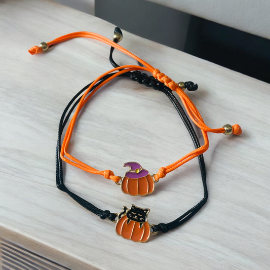 Pumpkin Hat and Cat Bracelet Set