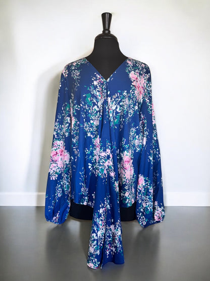 Blusa informal con cuello en V y lazo frontal con estampado floral para mujer