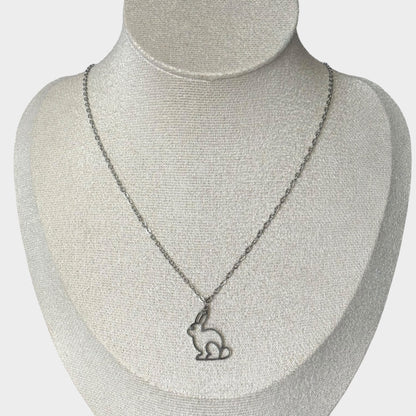 Silver Stainless Steel Bunny Pendant Necklace