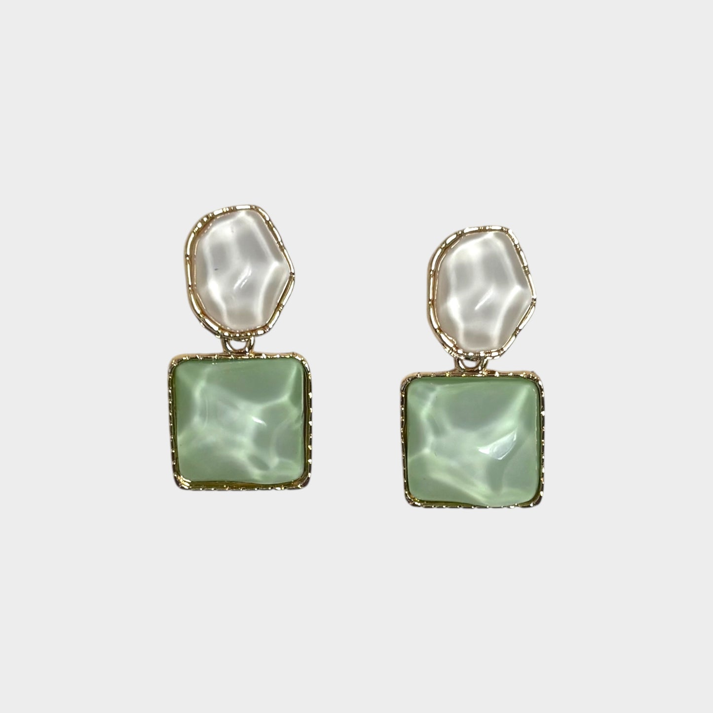 Light Green & Cream Artificial Diamond Drop Earrings