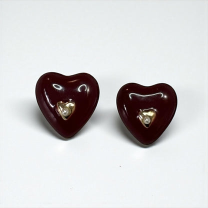 Bold Dark Burgundy Heart Charm Earrings