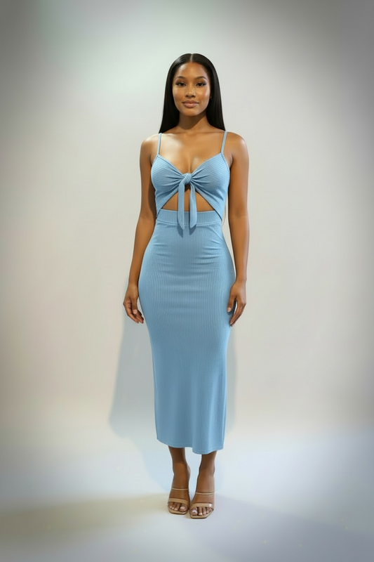 Blue Women Side Split Unique Maxi Dress