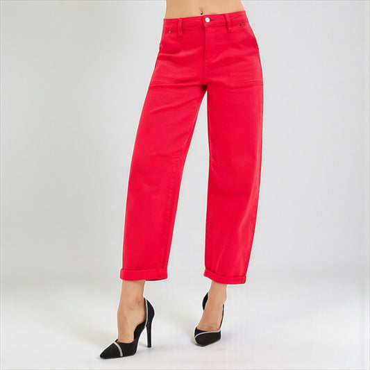 High Rise Ankle Cuffed Barrel Pants