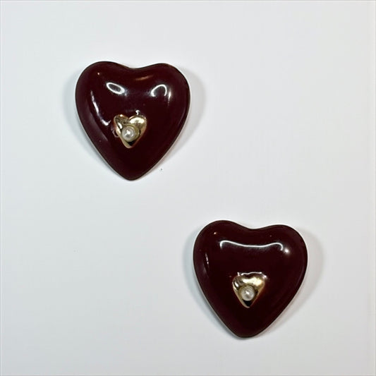 Bold Dark Burgundy Heart Charm Earrings