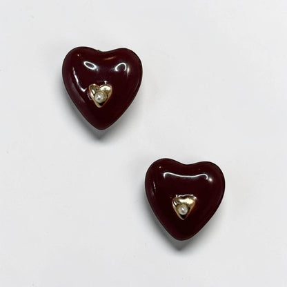 Bold Dark Burgundy Heart Charm Earrings