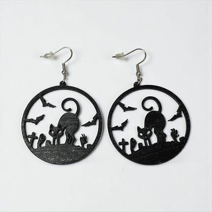 Gothic Cat Bat Drop Earring